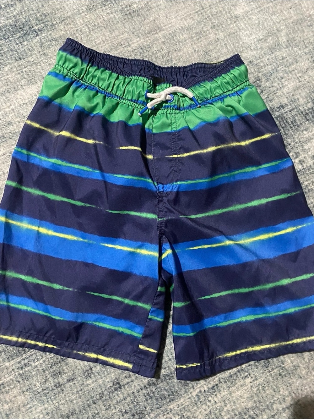 ZELOS Boys Navy, Green & Blue Striped Swim Shorts size medium